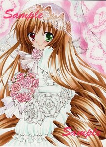 Rating: Safe Score: 0 Tags: 1girl blush bouquet brown_hair dress flower frills green_eyes heterochromia image long_hair pink_flower pink_rose red_eyes rose smile solo suiseiseki User: admin