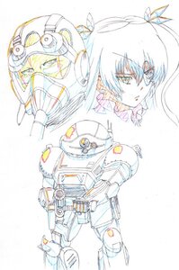 Rating: Safe Score: 0 Tags: 1girl barasuishou bodysuit hair_ribbon helmet image long_hair looking_at_viewer mecha ribbon sketch solo traditional_media twintails white_background User: admin