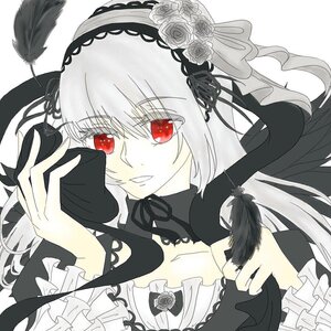 Rating: Safe Score: 0 Tags: 1girl black_ribbon black_wings dress feathered_wings feathers flower frills hairband image long_hair long_sleeves looking_at_viewer red_eyes ribbon rose silver_hair simple_background solo suigintou twintails upper_body white_flower wings User: admin