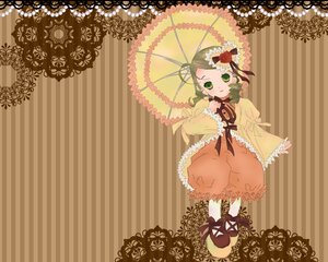 Rating: Safe Score: 0 Tags: 1girl blush brown_background dress drill_hair flower full_body green_eyes green_hair hair_ornament image kanaria long_hair long_sleeves parasol solo striped striped_background umbrella vertical_stripes wide_sleeves User: admin