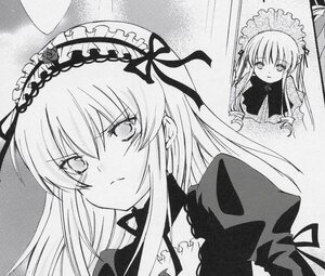 Rating: Safe Score: 0 Tags: 1girl blush closed_mouth frills frown greyscale hairband image lolita_hairband long_hair looking_at_viewer monochrome pair ribbon shinku suigintou upper_body User: admin
