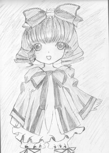 Rating: Safe Score: 0 Tags: 1girl bloomers blush bow dress graphite_(medium) greyscale hair_ribbon hinaichigo image kagiyama_hina long_sleeves looking_at_viewer monochrome open_mouth ribbon smile solo traditional_media User: admin