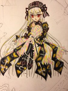 Rating: Safe Score: 0 Tags: 1girl boots dress flower frills image joints long_hair long_sleeves looking_at_viewer red_eyes ribbon rose solo suigintou traditional_media very_long_hair User: admin