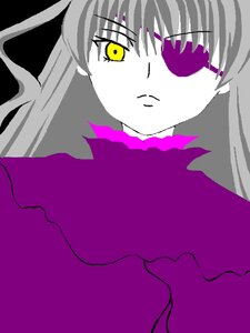 Rating: Safe Score: 0 Tags: 1girl bangs barasuishou closed_mouth frown image long_hair looking_at_viewer purple_theme simple_background solo spot_color yellow_eyes User: admin