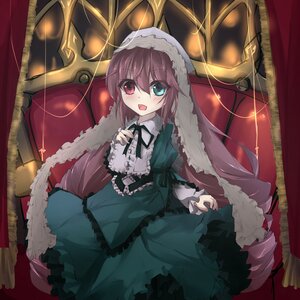 Rating: Safe Score: 0 Tags: 1girl blush brown_hair dress frills green_dress heterochromia image lolita_fashion long_hair long_sleeves open_mouth red_eyes ribbon smile solo suiseiseki very_long_hair User: admin