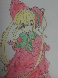 Rating: Safe Score: 0 Tags: 1girl blonde_hair blue_eyes bonnet bow bowtie capelet cowboy_shot dress expressionless flower green_bow green_neckwear image long_hair long_sleeves looking_at_viewer marker_(medium) photo pink_flower pink_rose red_capelet red_dress rose shinku simple_background solo standing traditional_media twintails watercolor_(medium) User: admin