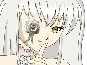 Rating: Safe Score: 0 Tags: 1girl blue_rose close-up face flower green_eyes image kirakishou looking_at_viewer pink_rose rose simple_background solo white_rose User: admin