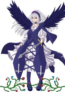 Rating: Safe Score: 0 Tags: 1girl black_wings blue_flower boots dress feathers flower frills full_body hairband image long_hair long_sleeves purple_flower purple_rose red_eyes red_flower red_rose ribbon rose silver_hair solo suigintou wings User: admin