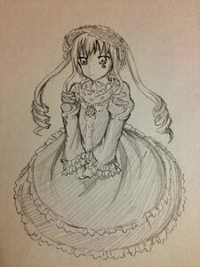 Rating: Safe Score: 0 Tags: 1girl auto_tagged dress drill_hair frills full_body greyscale hairband image lolita_fashion long_hair long_sleeves looking_at_viewer monochrome shinku solo standing suiseiseki traditional_media twin_drills User: admin