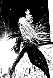 Rating: Safe Score: 0 Tags: 1girl dress flower frills greyscale image long_hair long_sleeves monochrome solo suigintou very_long_hair User: admin