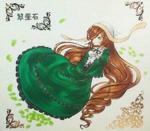 Rating: Safe Score: 0 Tags: 1girl brown_hair dress drill_hair frills green_dress green_eyes hat head_scarf image long_hair long_sleeves looking_at_viewer solo suiseiseki very_long_hair User: admin