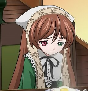 Rating: Safe Score: 0 Tags: 1girl brown_hair dress food green_eyes head_scarf heterochromia image long_hair long_sleeves red_eyes ribbon solo suiseiseki table User: admin