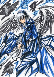 Rating: Safe Score: 0 Tags: 1girl black_wings blue_dress dress frills hairband image long_hair long_sleeves looking_at_viewer red_eyes ribbon silver_hair solo suigintou traditional_media wings User: admin
