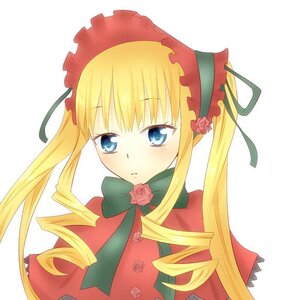 Rating: Safe Score: 0 Tags: 1girl blonde_hair blue_eyes blush bow bowtie drill_hair flower green_bow image long_hair long_sleeves looking_at_viewer pink_rose rose shinku sidelocks simple_background solo twin_drills twintails upper_body white_background User: admin