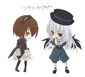 Rating: Safe Score: 0 Tags: 2girls black_wings brown_hair costume_switch dress full_body green_eyes hat image long_hair long_sleeves multiple_girls open_mouth pantyhose ribbon short_hair simple_background souseiseki standing striped suigintou white_background wings User: admin