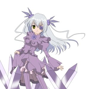 Rating: Safe Score: 0 Tags: 1girl barasuishou dress eyepatch flower frills hair_ornament image juliet_sleeves long_hair long_sleeves puffy_sleeves purple_dress purple_flower purple_rose rose silver_hair smile solo sword two_side_up weapon User: admin