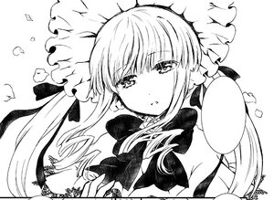 Rating: Safe Score: 0 Tags: 1girl bangs blush bow eyebrows_visible_through_hair floating_hair greyscale image long_hair looking_at_viewer monochrome parted_lips ribbon shinku signature simple_background solo twintails upper_body white_background User: admin