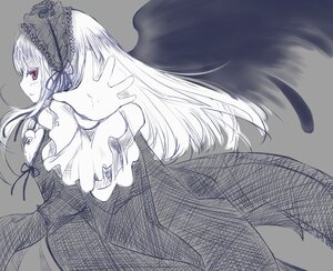 Rating: Safe Score: 0 Tags: 1girl auto_tagged black_wings dress feathered_wings frills grey_background hairband image long_hair long_sleeves monochrome outstretched_hand red_eyes ribbon simple_background solo suigintou wings User: admin