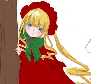 Rating: Safe Score: 0 Tags: 1girl blonde_hair blue_eyes blush bonnet bow bowtie dress green_bow green_neckwear image long_hair long_sleeves looking_at_viewer red_dress shinku simple_background solo twintails very_long_hair white_background User: admin