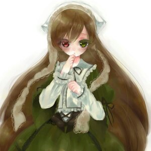 Rating: Safe Score: 0 Tags: 1girl brown_hair dress frills green_dress green_eyes heterochromia image long_hair long_sleeves looking_at_viewer red_eyes simple_background solo suiseiseki very_long_hair white_background User: admin