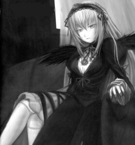 Rating: Safe Score: 0 Tags: 1girl breasts dress flower frills greyscale hairband image long_hair long_sleeves looking_at_viewer monochrome ribbon rose solo standing suigintou very_long_hair wings User: admin