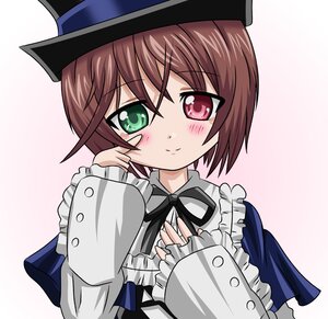 Rating: Safe Score: 3 Tags: 1girl blush brown_hair commentary_request frills gradient_background green_eyes hat heterochromia image long_sleeves looking_at_viewer red_eyes ribbon rozen_maiden short_hair smile solo souseiseki striped takumi_(rozen_garten) tears top_hat upper_body User: admin
