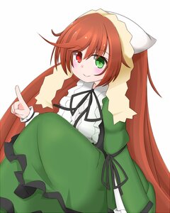 Rating: Safe Score: 0 Tags: 1girl black_ribbon blush brown_hair dress frills green_dress green_eyes head_scarf heterochromia image long_hair long_sleeves looking_at_viewer red_eyes ribbon smile solo suiseiseki twintails very_long_hair white_background User: admin