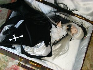 Rating: Safe Score: 0 Tags: 1girl black_ribbon closed_eyes cross doll dress flower frills hairband long_hair long_sleeves lying silver_hair sleeping solo suigintou sword very_long_hair weapon wings User: admin