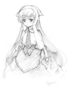 Rating: Safe Score: 0 Tags: 1girl animal_ears dress greyscale image long_hair long_sleeves looking_at_viewer monochrome simple_background sketch solo suiseiseki tail very_long_hair white_background User: admin