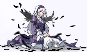 Rating: Safe Score: 0 Tags: 1girl black_wings blurry commentary_request dress eu03 feathers flower frills gothic_lolita hairband headdress image lolita_fashion long_hair long_sleeves looking_at_viewer photoshop_(medium) purple_eyes rose rozen_maiden silver_hair sitting solo suigintou white_hair wings User: admin