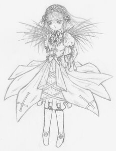 Rating: Safe Score: 0 Tags: 1girl dress flower frills full_body greyscale hairband image kneehighs long_hair long_sleeves looking_at_viewer monochrome ribbon simple_background solo standing suigintou traditional_media wings User: admin