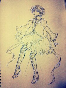 Rating: Safe Score: 0 Tags: 1girl auto_tagged boots dress frills full_body high_heel_boots high_heels image kirakishou long_sleeves looking_at_viewer monochrome short_hair solo User: admin