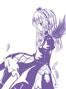 Rating: Safe Score: 0 Tags: 1girl dress feathers hairband image long_hair long_sleeves monochrome profile simple_background solo striped suigintou wings User: admin