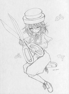 Rating: Safe Score: 0 Tags: 1girl blue_butterfly bug butterfly butterfly_hair_ornament capelet full_body greyscale hat image insect knife long_sleeves looking_at_viewer monochrome shoes short_hair solo souseiseki squiggle traditional_media User: admin