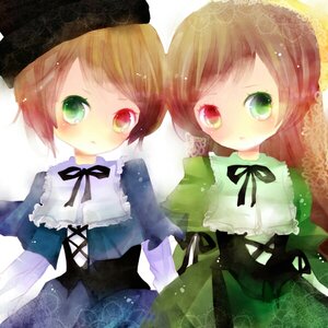 Rating: Safe Score: 0 Tags: 2girls black_ribbon blue_dress brown_hair dress frills green_dress green_eyes hat heterochromia image long_hair long_sleeves looking_at_viewer multiple_girls pair red_eyes ribbon short_hair siblings sisters souseiseki suiseiseki twins User: admin