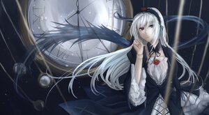 Rating: Safe Score: 0 Tags: 1girl black_dress dress feathers flower frills hairband image long_hair long_sleeves looking_at_viewer red_eyes ribbon rose silver_hair solo suigintou very_long_hair white_hair wings User: admin