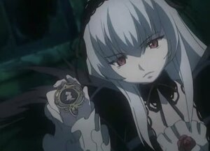 Rating: Safe Score: 0 Tags: 1girl bangs closed_mouth dress holding image long_hair long_sleeves looking_at_viewer red_eyes rose solo suigintou upper_body User: admin