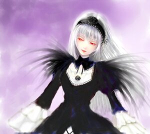 Rating: Safe Score: 0 Tags: 1girl bangs black_dress black_wings detached_collar dress flower frills hairband image long_hair long_sleeves looking_at_viewer red_eyes rose silver_hair solo suigintou wings User: admin