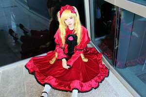 Rating: Safe Score: 0 Tags: 1girl blonde_hair dress long_hair pantyhose photo red_dress shinku shoes sitting solo white_legwear User: admin