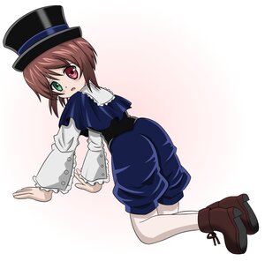 Rating: Safe Score: 0 Tags: 1girl :o all_fours blush boots brown_hair full_body green_eyes hat heterochromia image long_sleeves looking_at_viewer looking_back pantyhose red_eyes short_hair solo souseiseki striped top_hat vertical_stripes white_legwear User: admin