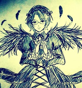Rating: Safe Score: 0 Tags: 1girl auto_tagged bird bug butterfly dress feathered_wings feathers glasses hands_clasped image insect long_sleeves monochrome own_hands_together ribbon solo suigintou wings yellow_background User: admin