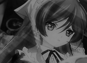 Rating: Safe Score: 0 Tags: 1girl frills greyscale image long_hair looking_at_viewer monochrome neck_ribbon ribbon solo suiseiseki upper_body User: admin