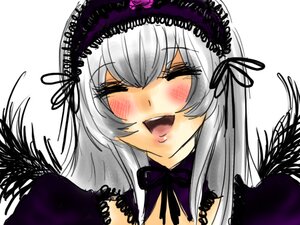 Rating: Safe Score: 0 Tags: 1girl :d black_wings blush closed_eyes detached_collar dress image long_hair long_sleeves open_mouth silver_hair simple_background smile solo suigintou upper_body white_background wings User: admin