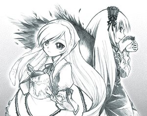 Rating: Safe Score: 0 Tags: 2girls artist_request black_wings blue_theme dress feathers food frills greyscale hairband heterochromia holding holding_food image long_hair long_sleeves looking_at_viewer monochrome multiple_girls pair ribbon rozen_maiden simple_background suigintou suiseiseki very_long_hair watering_can wings User: admin