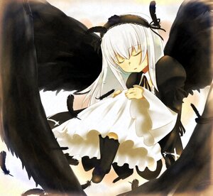 Rating: Safe Score: 0 Tags: 1girl bird black_dress black_feathers black_ribbon black_wings closed_eyes crow dress feathered_wings feathers frills full_body hairband image long_hair long_sleeves ribbon rose silver_hair sitting solo suigintou very_long_hair wings User: admin