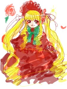 Rating: Safe Score: 0 Tags: 1girl blonde_hair blue_eyes bonnet bow bowtie dress flower image long_hair long_sleeves looking_at_viewer red_dress red_flower rose shinku simple_background smile solo twintails very_long_hair white_background User: admin