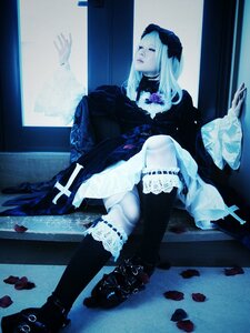 Rating: Safe Score: 0 Tags: 1girl black_legwear boots dress frills gothic gothic_lolita high_heels lace lips lolita_fashion long_hair sitting solo suigintou white_hair User: admin