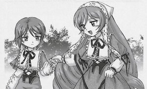 Rating: Safe Score: 0 Tags: 2girls blush braid capelet dress frills greyscale image long_hair long_sleeves monochrome multiple_girls neck_ribbon open_mouth pair ribbon siblings sisters smile souseiseki suiseiseki very_long_hair User: admin