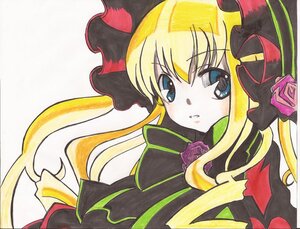 Rating: Safe Score: 0 Tags: 1girl blonde_hair blue_eyes blush bow flower image long_hair looking_at_viewer marker_(medium) shinku solo traditional_media twintails User: admin