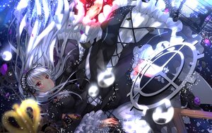 Rating: Safe Score: 0 Tags: 1girl black_dress breasts closed_mouth commentary_request dress feathers floating_hair flower frills gothic_lolita grey_hair hairband highres image lolita_fashion lolita_hairband long_hair long_sleeves looking_at_viewer petals pink_eyes red_eyes ribbon rose rozen_maiden silver_hair smile solo suigintou swordsouls tears User: admin